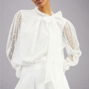 Anthro Maeve Tulle Tie-Neck Blouse